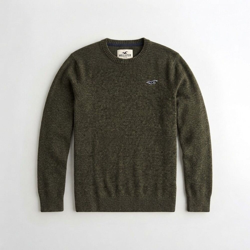 Hollister California Olive Green Heathered Crewneck Sweater S